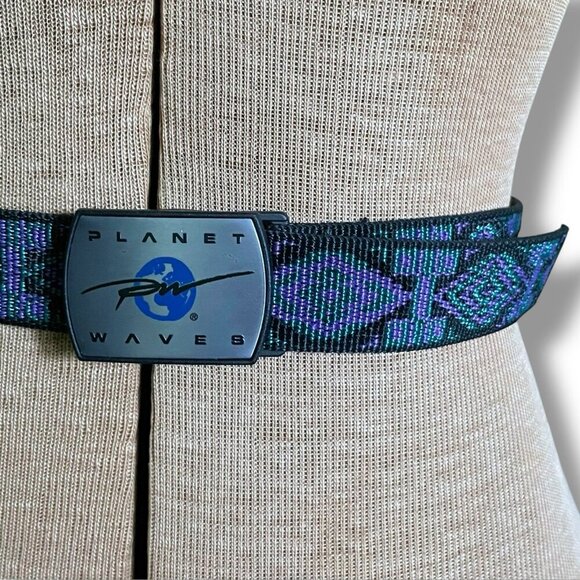 Vintage 90s Planet Waves Mens Web Belt 38" Black Purple Green Geometric Gorpcore - Picture 1 of 8